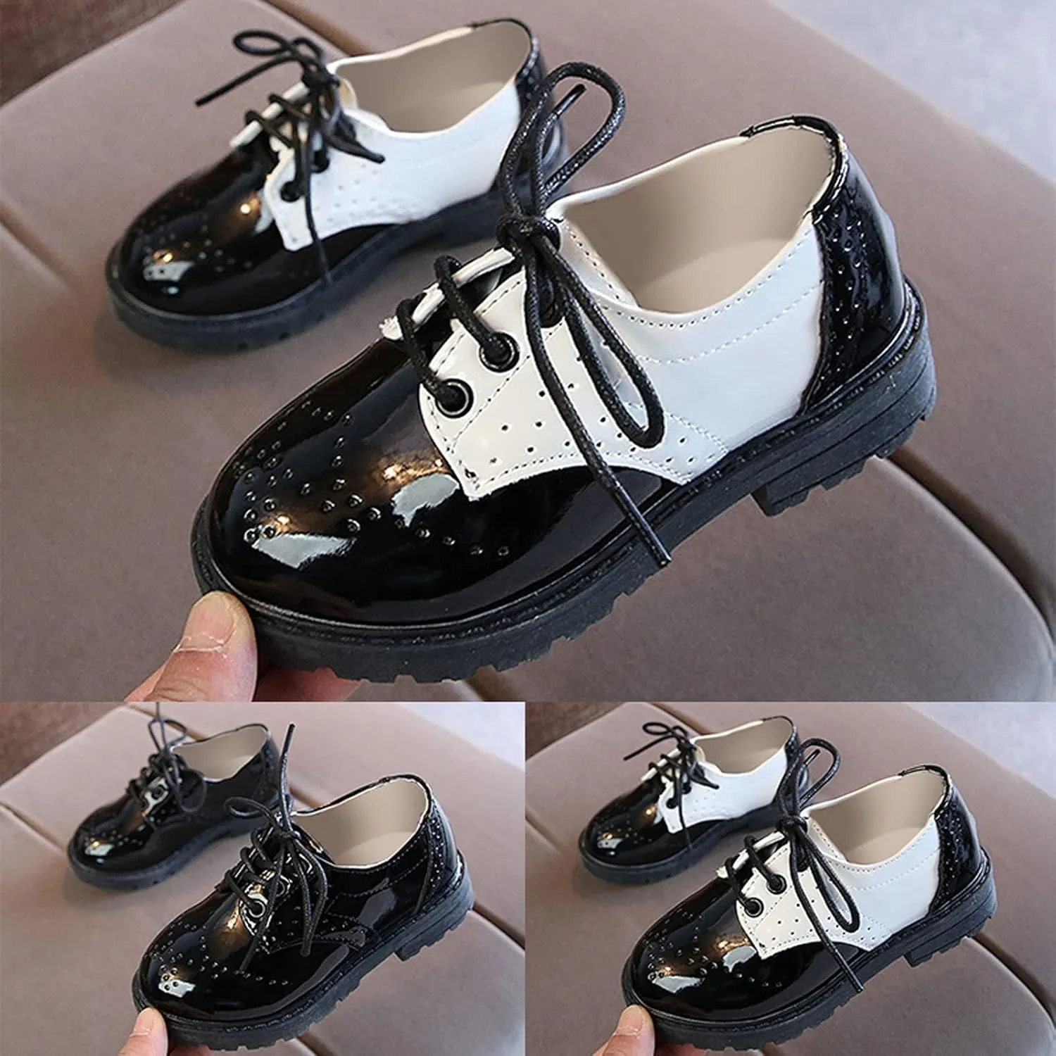 Boys Girls Leather Lace-up ??xfords ??niform Dress Shoes Lightweight Comfort Soft Rubber Sole Fashion Loafer