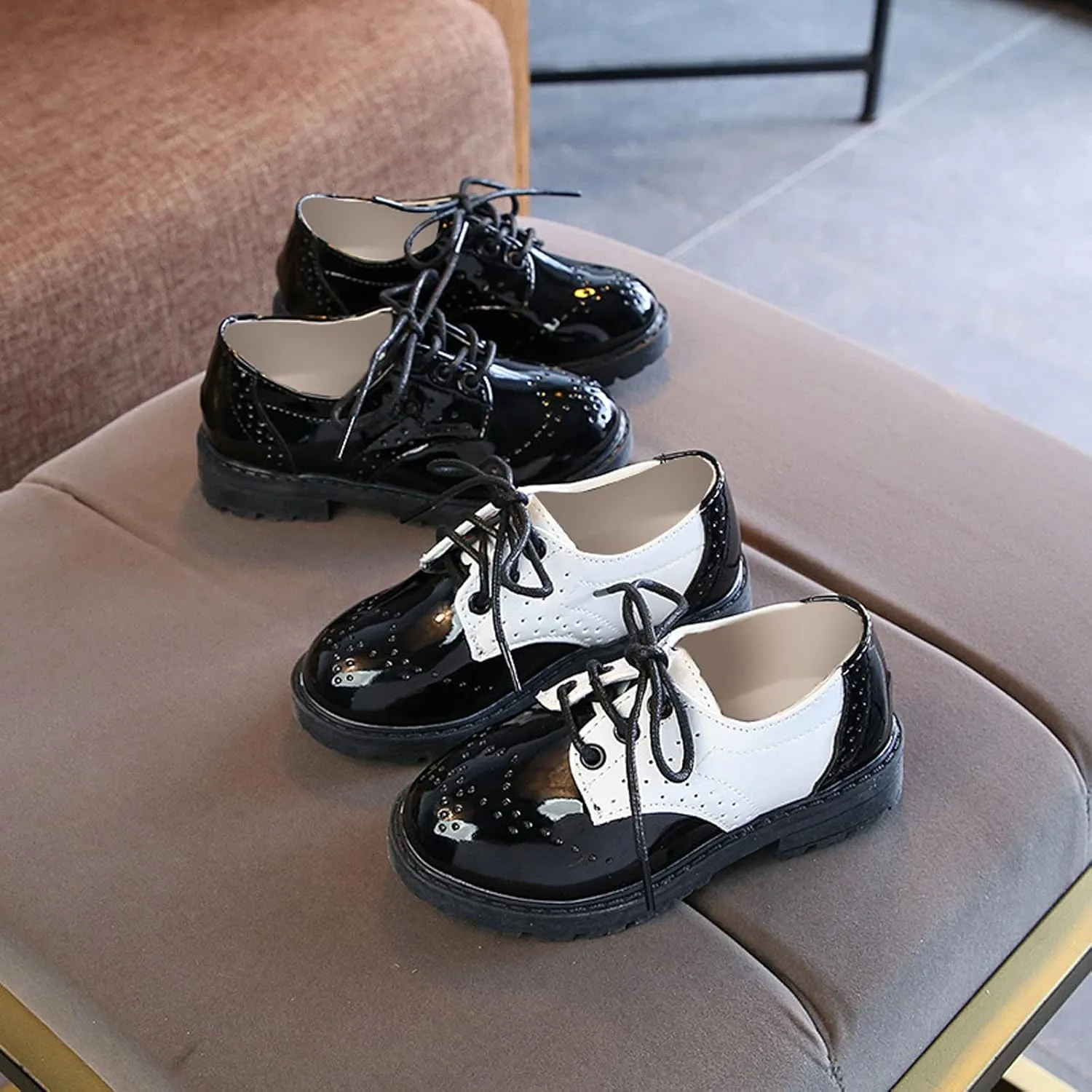 Boys Girls Leather Lace-up ??xfords ??niform Dress Shoes Lightweight Comfort Soft Rubber Sole Fashion Loafer