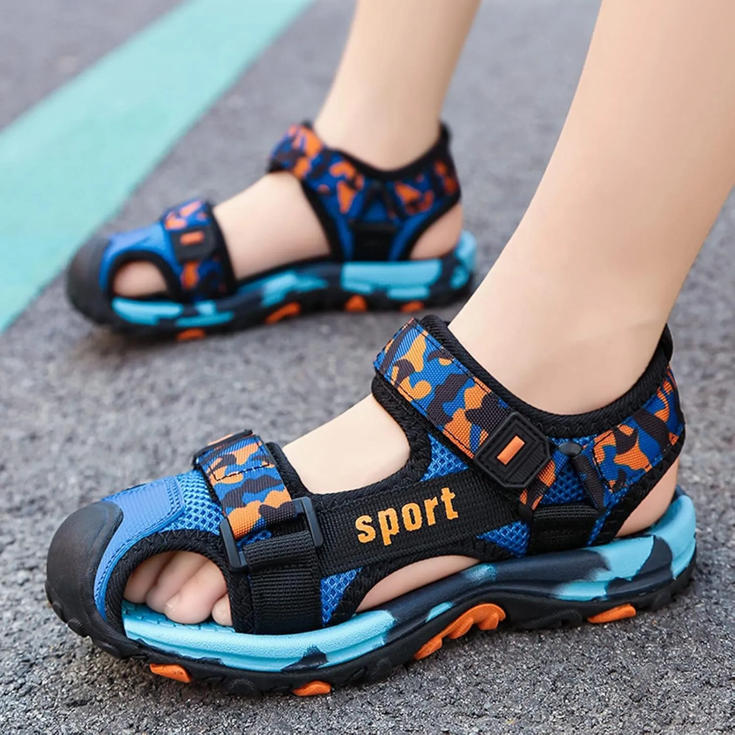 Boys Hiking Sandals Camouflage Closed-Toe Outdoor Athletic Sport Beach Casual Sandals for Kid Memory Foam Shoe