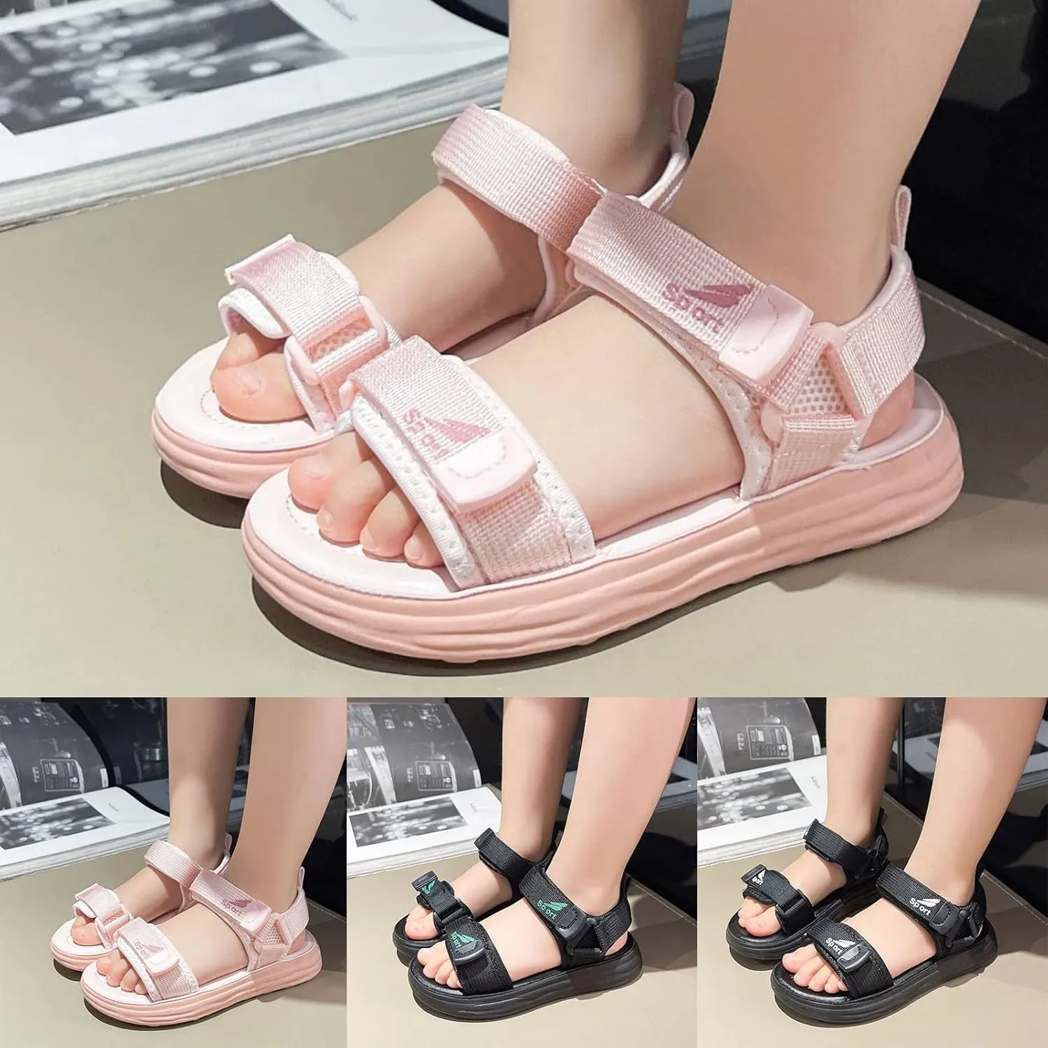 Boys Sport Sandals Two Strap Non-Slip Soft Sole Walking Shoes Kids Comfortable Holiday Vacation Beach Footwear