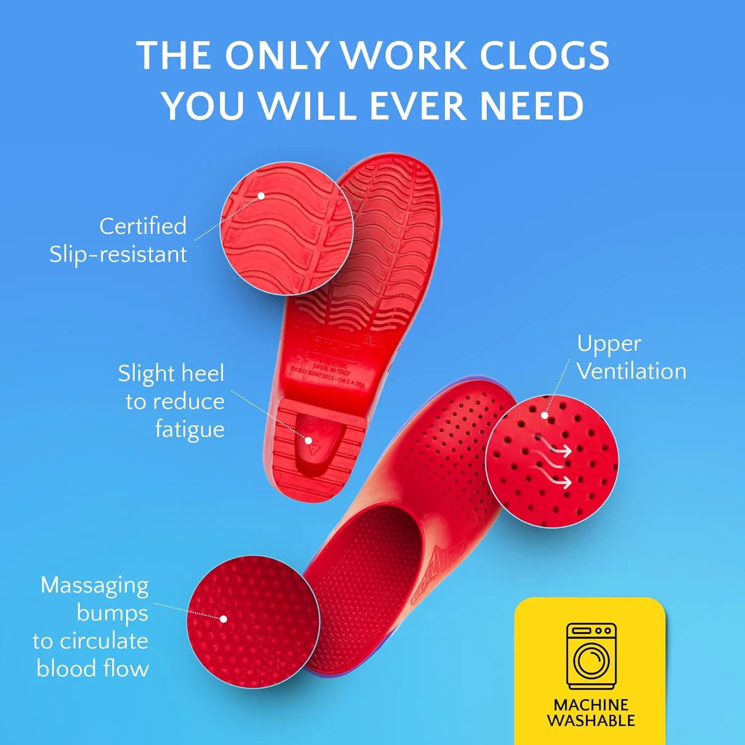 CALZURO Classic Work Clogs with Holes - Unisex Work Clogs for Women and Men - Non Slip Shoes - Autoclavable Rubber Kitchen Shoes and Nursing Clogs
