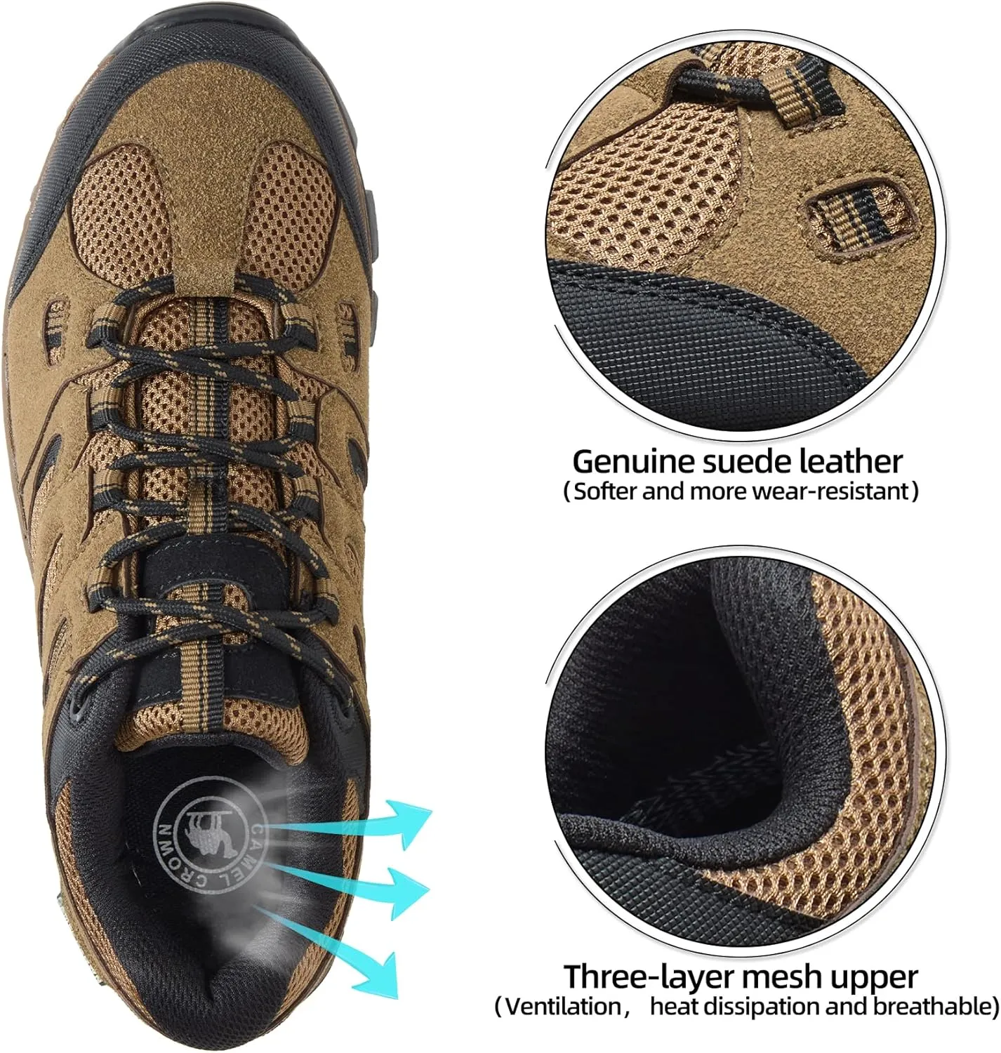 CAMELSPORTS Men??s Hiking Shoes Low Top Walking Hiking Shoes for Men Outdoor Ankle Support Breathable Trekking Trails Shoes Hiking Sneakers Mens