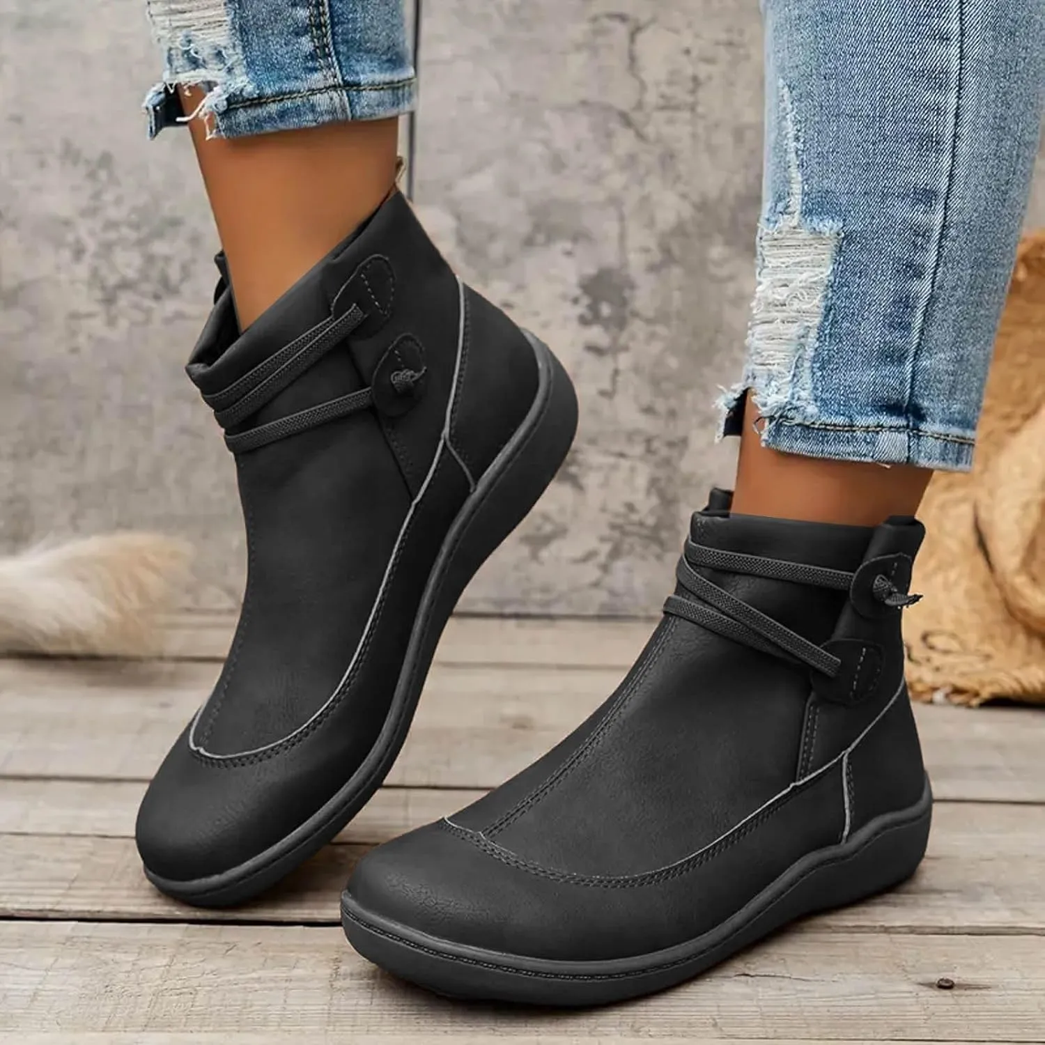 Cathalem Women's Ankle Boots 2024 New Chelsea Slip on Short Square-toe Booties Winter Fall Water Repellent Ankle Boots