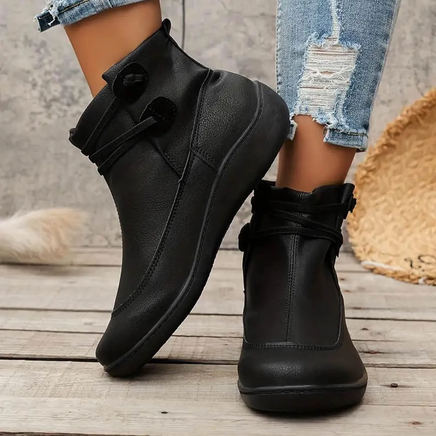 Cathalem Women's Ankle Boots 2024 New Chelsea Slip on Short Square-toe Booties Winter Fall Water Repellent Ankle Boots