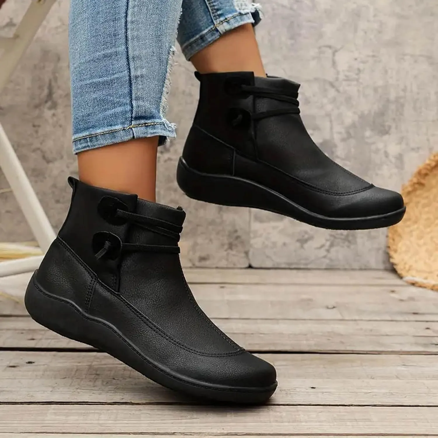 Cathalem Women's Ankle Boots 2024 New Chelsea Slip on Short Square-toe Booties Winter Fall Water Repellent Ankle Boots