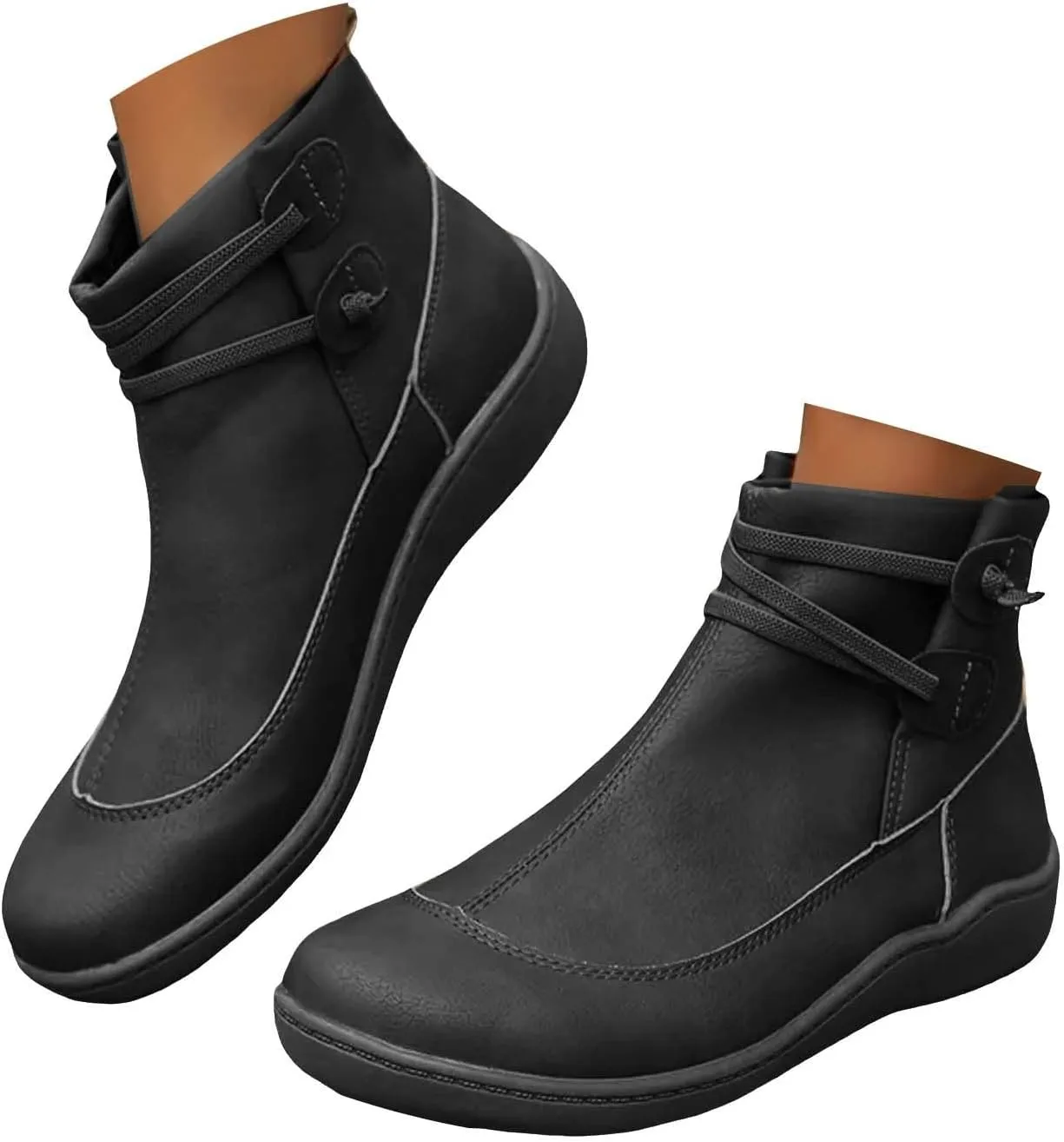 Cathalem Women's Ankle Boots 2024 New Chelsea Slip on Short Square-toe Booties Winter Fall Water Repellent Ankle Boots
