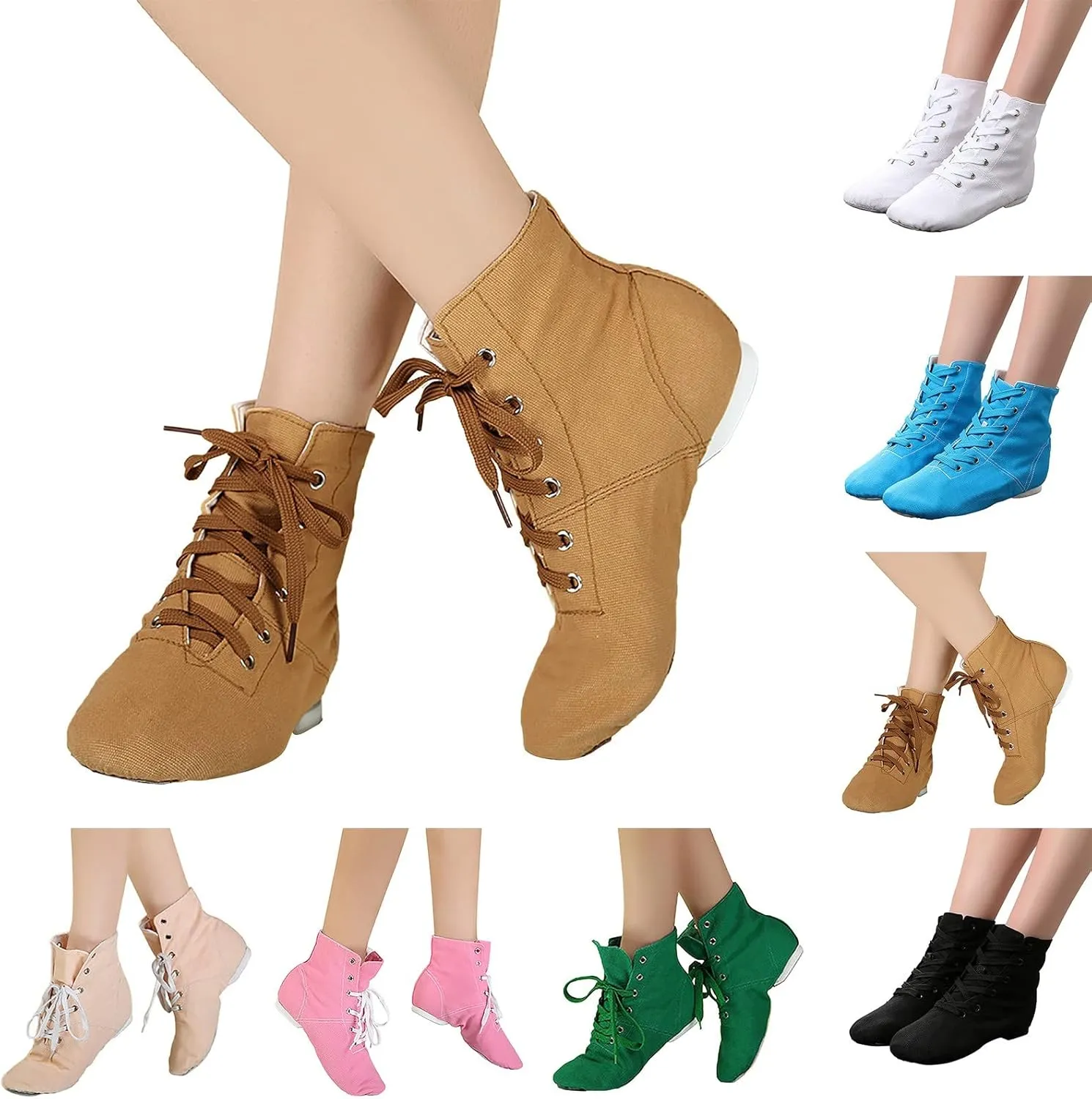 Children Canvas Dance Shoes Soft Soled Ballet Training Shoes High Top Casual Sandals Lace up Dance Booties