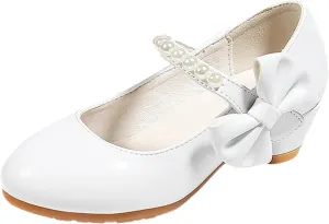 Children Leather Shoes White Bow Knot Spring Autumn Girls High Heel Princess Tennis Shoes Size 1
