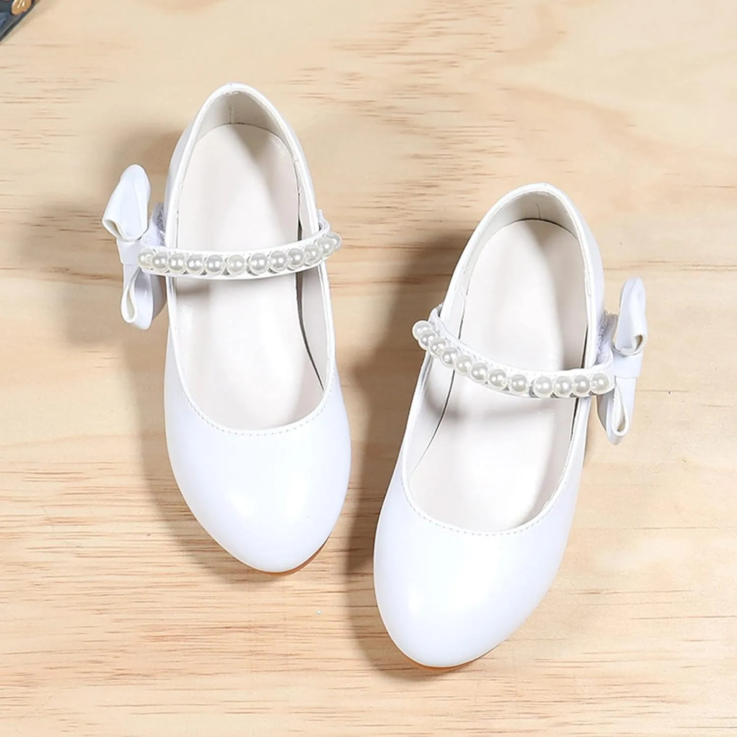 Children Leather Shoes White Bow Knot Spring Autumn Girls High Heel Princess Tennis Shoes Size 1