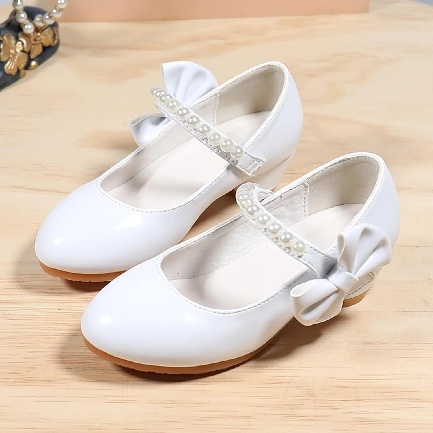 Children Leather Shoes White Bow Knot Spring Autumn Girls High Heel Princess Tennis Shoes Size 1