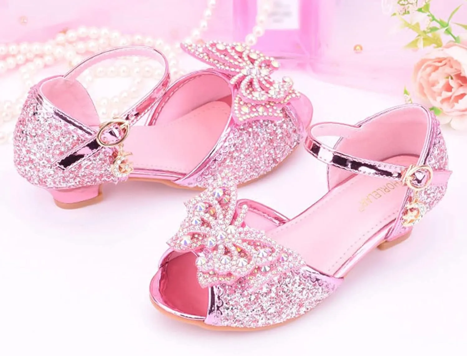 Children Shoes with Diamond Shiny Sandals Princess Shoes Bow High Heels Show Princess Shoes Kids High Heels
