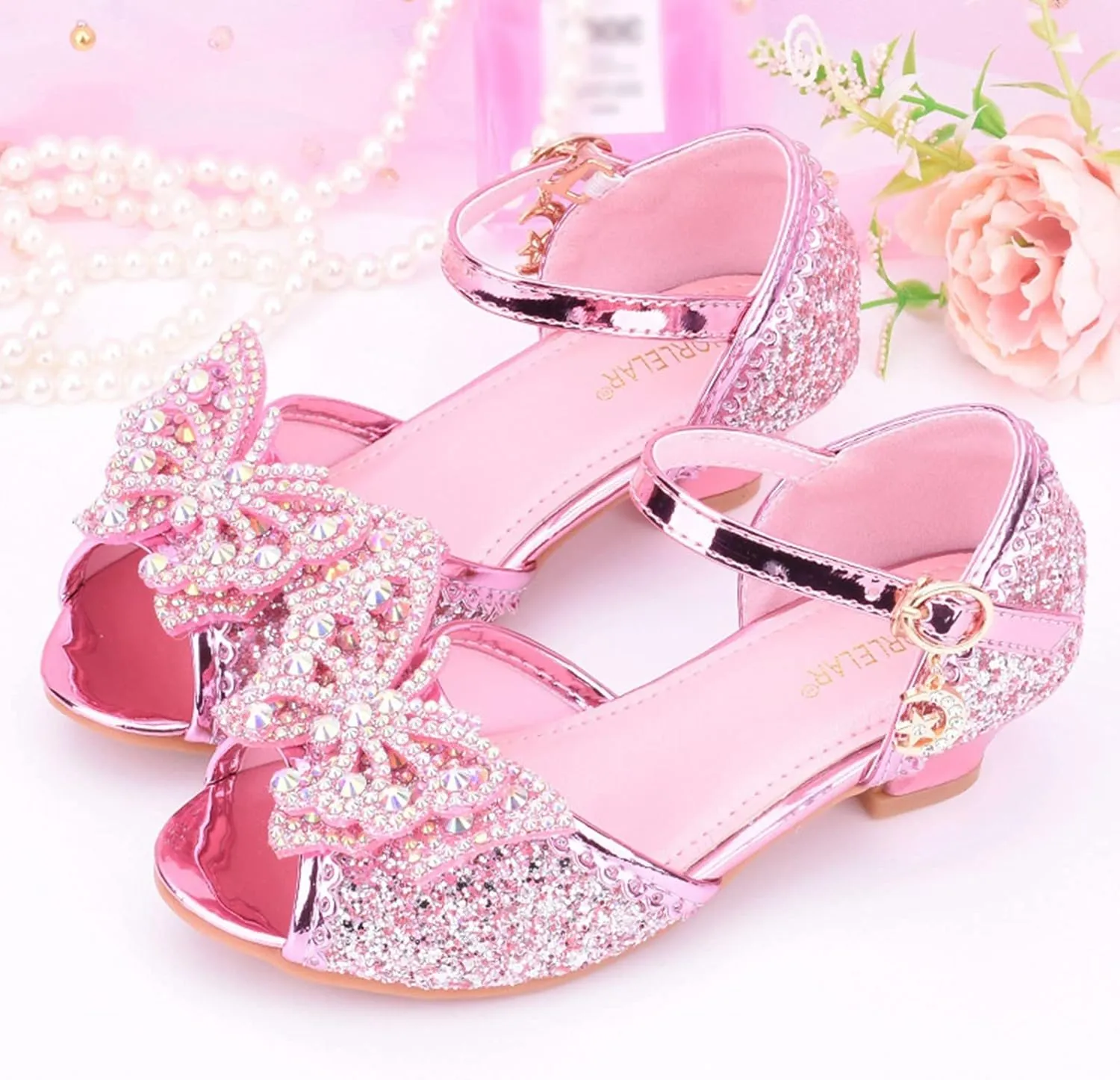 Children Shoes with Diamond Shiny Sandals Princess Shoes Bow High Heels Show Princess Shoes Kids High Heels