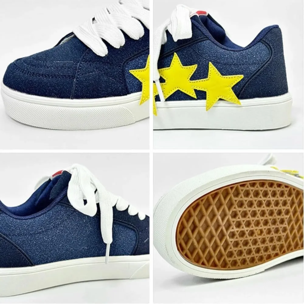 Chunky Sneakers Women, 3 Star Patch, Chunky Laces, Contrast Color, Round Toe, Height Boost, Y2K Street Platform Shoes