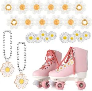 Cindeer 6 Pieces Roller Skate Shoes Charm Clips Skate Shoes Lace Daisies Accessories for Women Sneakers Shoelaces Daisies Clips Decorations and Set Casual Birthday Party Decor