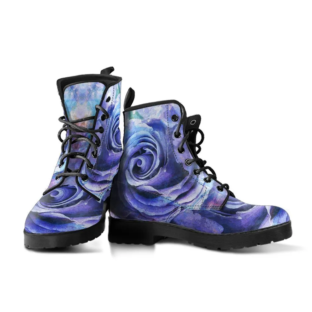 Combat Boots - Beautiful Purple Roses | Custom Shoes, Purple Boots for Women, Boho Shoes, Handmade Lace Up Boots, Women's Boots