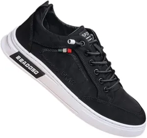 Comfy Non Slip Solid Skate Shoes - Men's Lace Up Street Style Sneakers for All Seasons Outdoor Workout Activities
