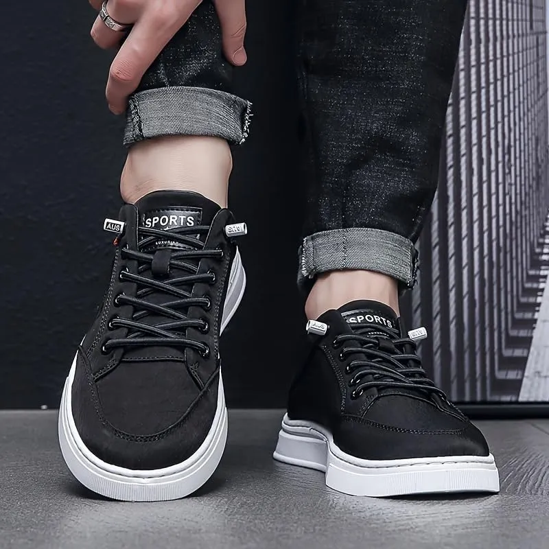 Comfy Non Slip Solid Skate Shoes - Men's Lace Up Street Style Sneakers for All Seasons Outdoor Workout Activities