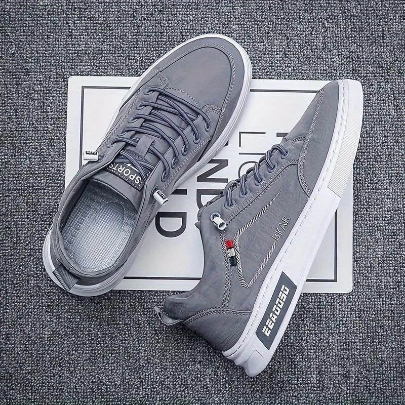 Comfy Non Slip Solid Skate Shoes - Men's Lace Up Street Style Sneakers for All Seasons Outdoor Workout Activities