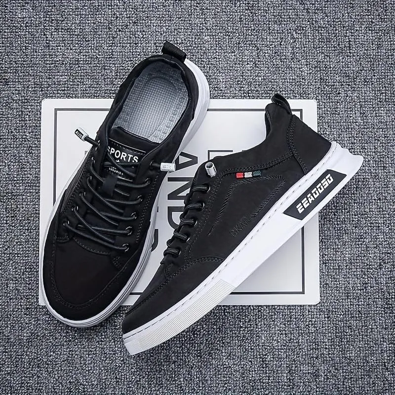 Comfy Non Slip Solid Skate Shoes - Men's Lace Up Street Style Sneakers for All Seasons Outdoor Workout Activities