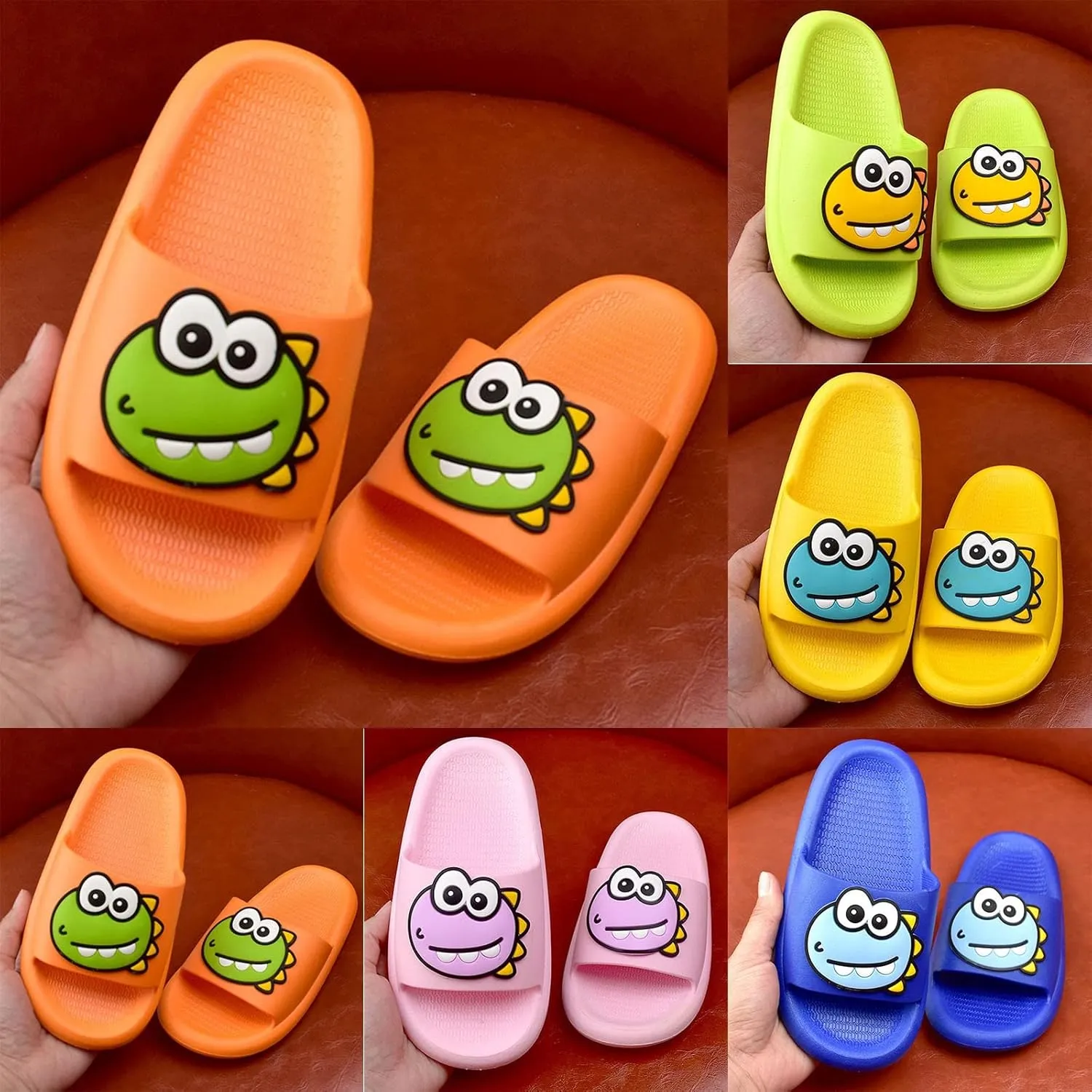 Cute Dinosaur Shower Slides for Kids, Boys Girls Unisex Soft Beach Slippers, Cloud Slides Flat Bottom Slippers