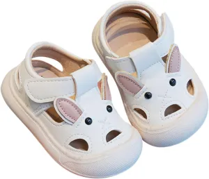 Cute unny Ears Toddler Girls Closed Toe Hollow Sandals Soft Sole Breathable Anti Slip Slip On Athletic Sandals Kids