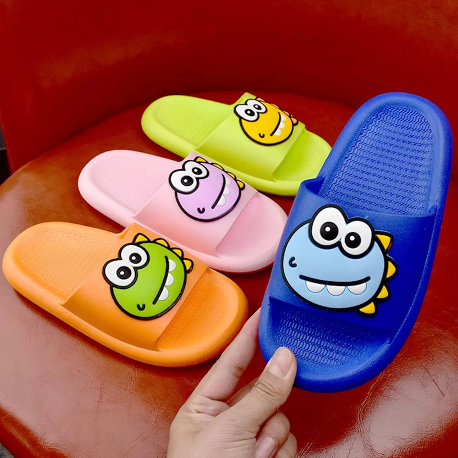 Dinosaur Shower Sandals for Kids, Girls Boys Unisex Cute Beach Slippers, Cloud Slides Flat Bathroom Shower Sandals