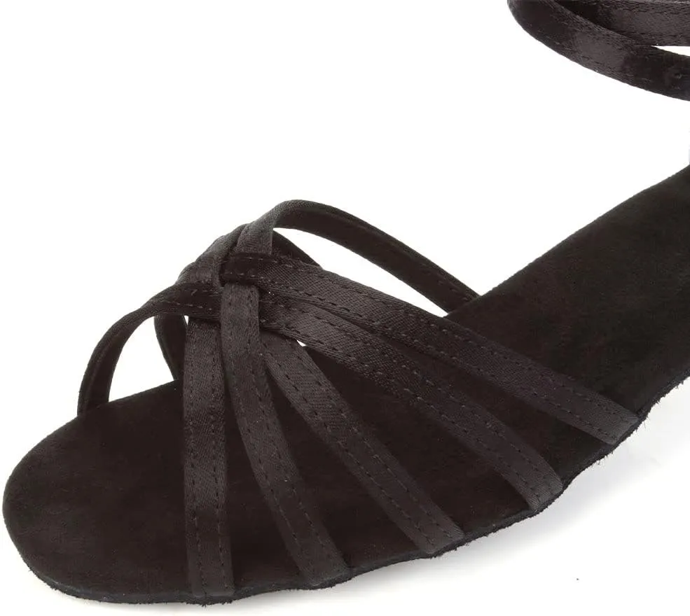 DKZSYIM Women's Satin Latin Dance Shoes Ballroom Salsa Performance Practice Dancing Shoes,Model LP-1213ZS