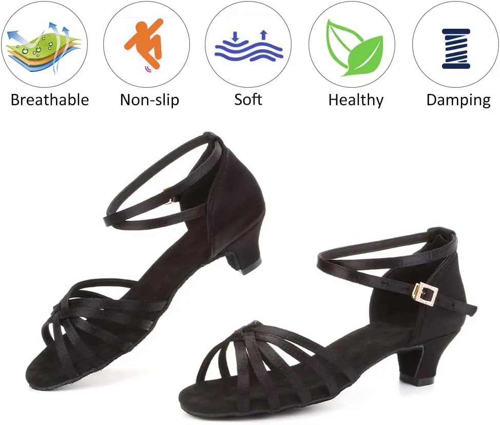 DKZSYIM Women's Satin Latin Dance Shoes Ballroom Salsa Performance Practice Dancing Shoes,Model LP-1213ZS