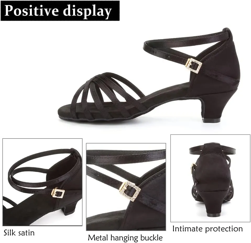 DKZSYIM Women's Satin Latin Dance Shoes Ballroom Salsa Performance Practice Dancing Shoes,Model LP-1213ZS