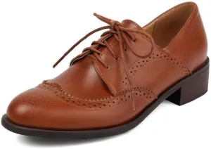 Elbslutt Oxford Shoes for Women Oxford Shoes Perforated Lace-up Wingtip Multicolor Leather Flat Oxfords Close Toe Vintage Oxford Shoes Classic Non-Slip Work Dress Office Shoes