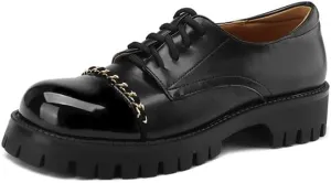 Elbslutt Platform Chunky Oxford Shoes for Women Classic Lace Up Dress Low Flat Heel Oxford Round Toe Leather Work Office Non Slip Dress Shoes Comfortable Casual Dress Oxford Shoes