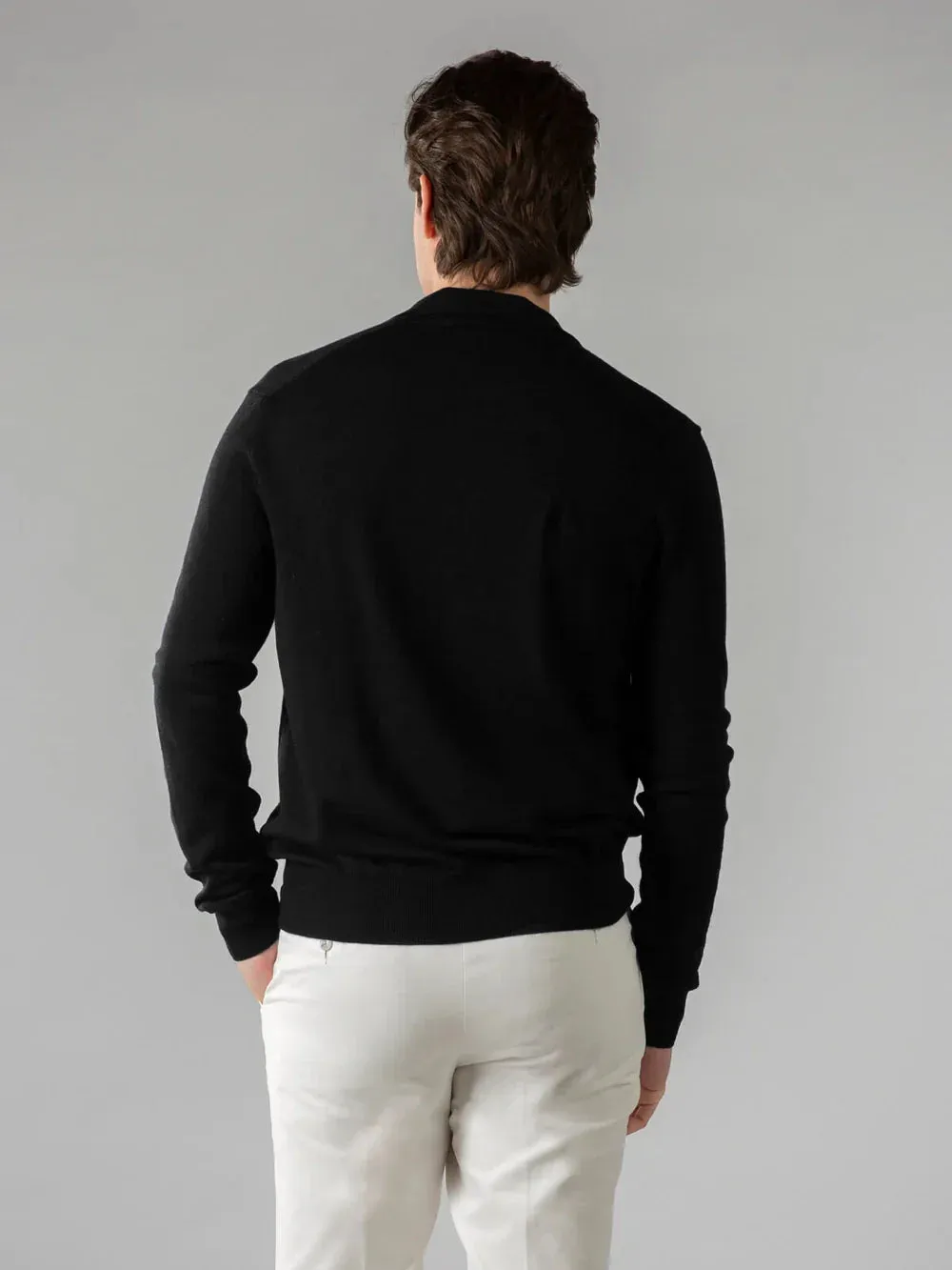 Extrafine Merino Buttonless Polo Black