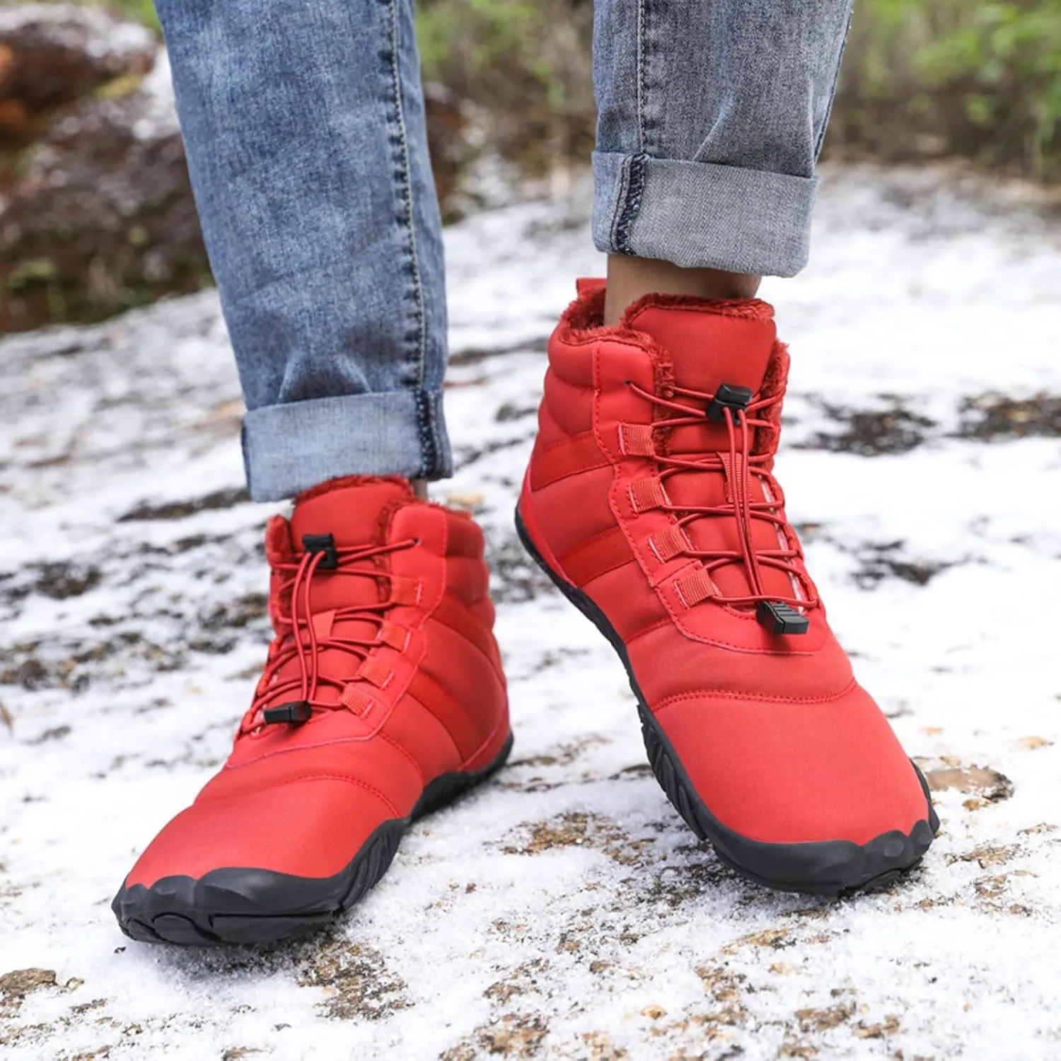 FLIOZY Winter Hiking Boots for Mens and Womens, Barefoot-Style Non-Slip Snow Boots, Waterproof Outdoor Hiking Shoes
