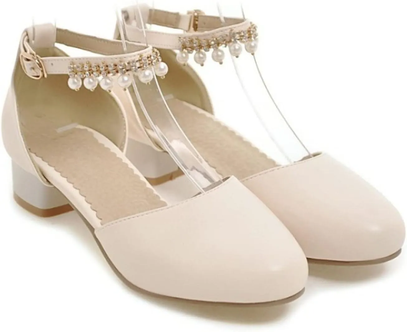 Flower Girls Dress Shoes Kids Closed Toe Chunky High Heels Ankle Strap Wedding Party Mary Jane Princess Sandals