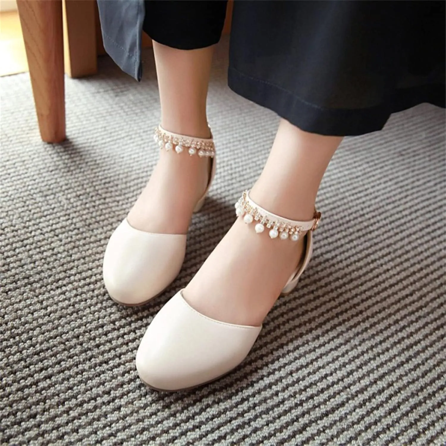 Flower Girls Dress Shoes Kids Closed Toe Chunky High Heels Ankle Strap Wedding Party Mary Jane Princess Sandals