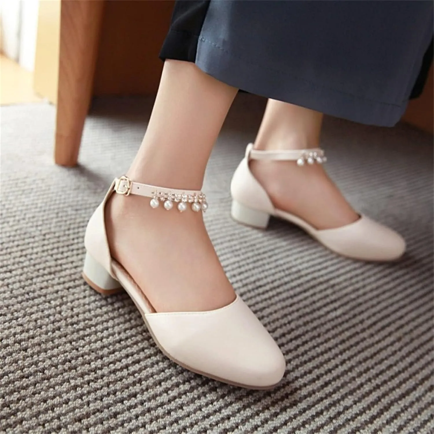 Flower Girls Dress Shoes Kids Closed Toe Chunky High Heels Ankle Strap Wedding Party Mary Jane Princess Sandals