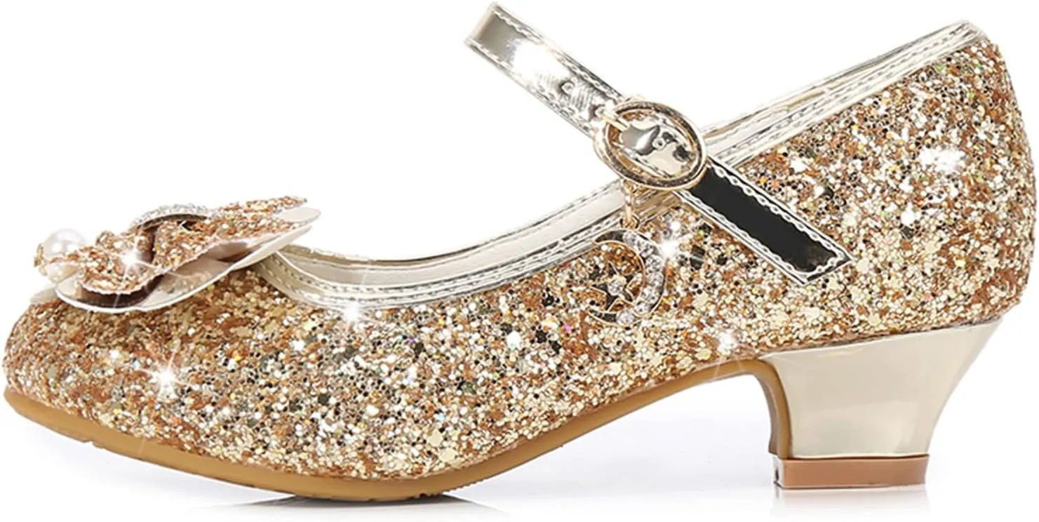 Flower Girls Glitter Mary Jane Dress Shoes Bridesmaid Crystal Bow Sandals for Wedding Little Girls House Slippers