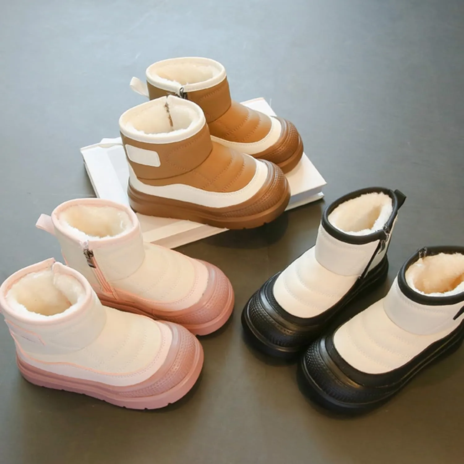 Fuzzy Snow Booties For Kids Boys Girls Toddler Childrens Side Zipper Shoes Winter Warm Ski ??aterproof Thick Boots