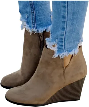 Gibobby Boots for Women Low Heel Wedge Ankle Boots V Cut Fall Dressing Stacked Chunky Heel Short Booties Casual Shoes