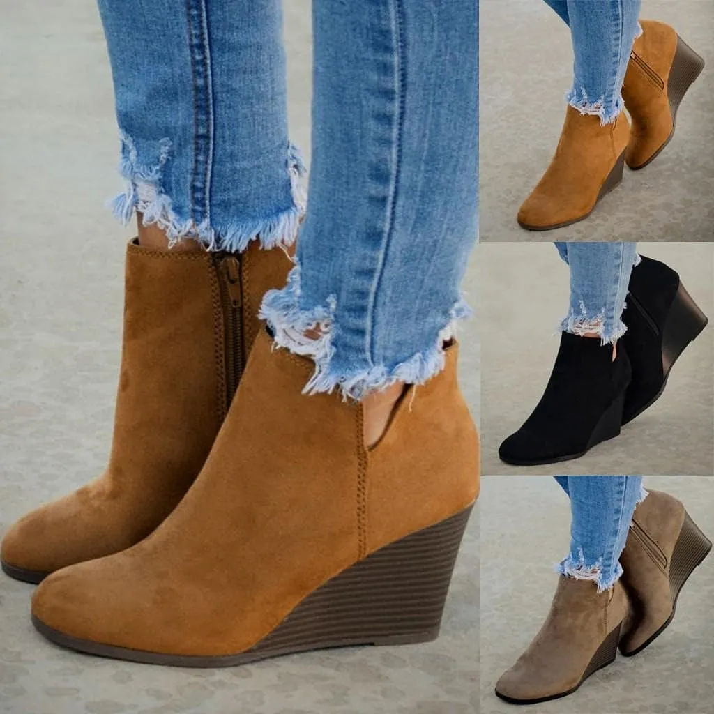 Gibobby Boots for Women Low Heel Wedge Ankle Boots V Cut Fall Dressing Stacked Chunky Heel Short Booties Casual Shoes