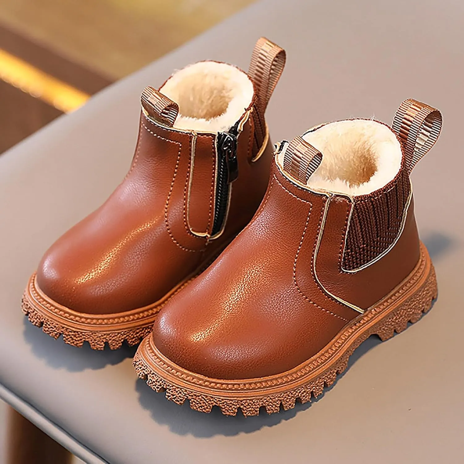 Girls Ankle Boots Breathable Faux Fur Fleece Lined Winter Snow Boots Toddler Kids Girls Boys Dress Boots Hiking Boots