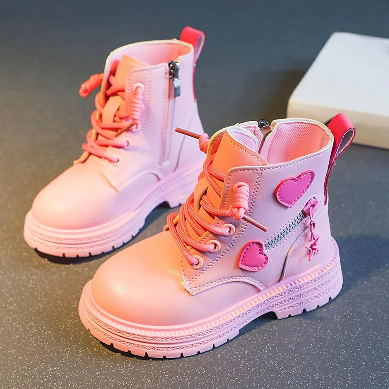 Girls Ankle Boots Cute Combat Boots Lace up Non-Slip Short Boots Side Zipper Ankle Booties Toddler Little Kid Big Kid