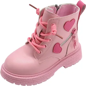 Girls Ankle Boots Cute Combat Boots Lace up Non-Slip Short Boots Side Zipper Ankle Booties Toddler Little Kid Big Kid