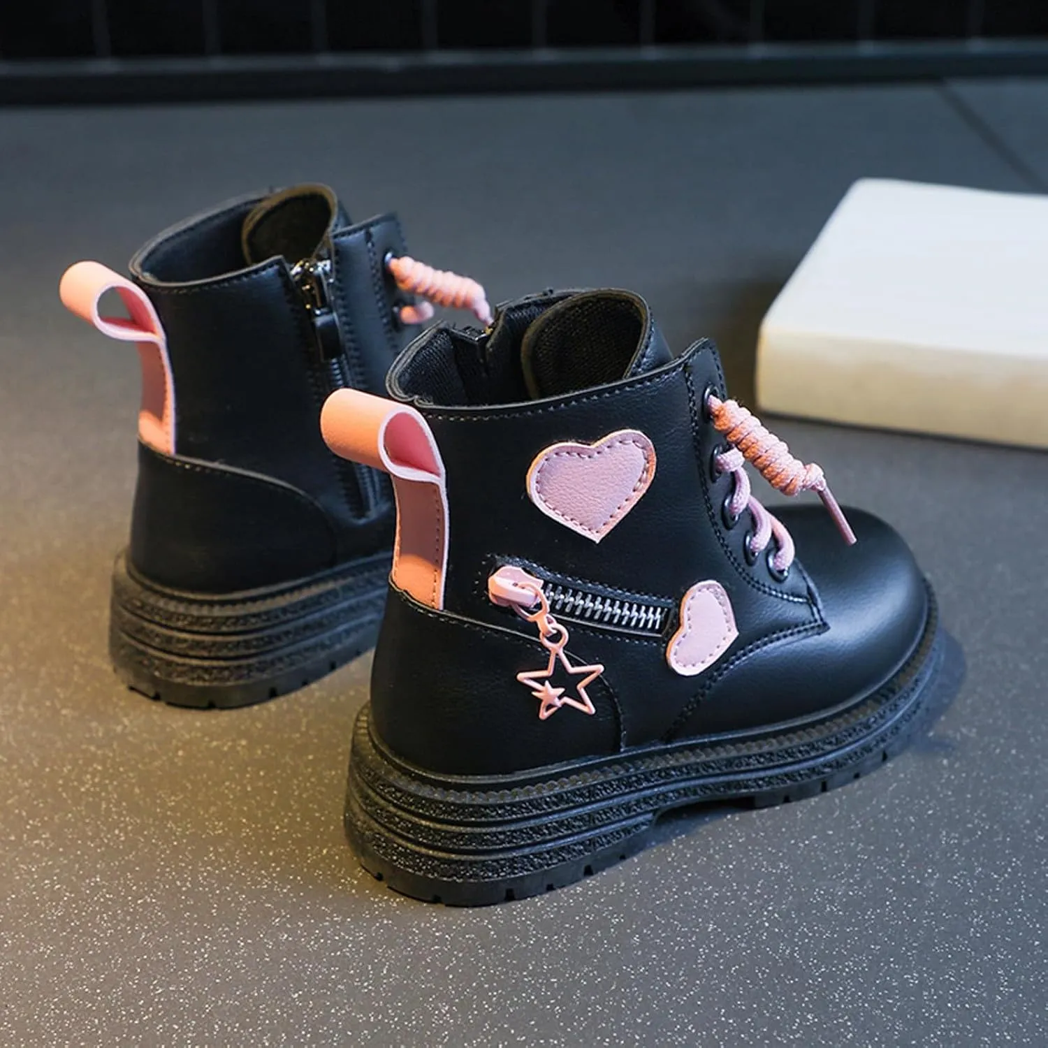 Girls Ankle Boots Cute Combat Boots Lace up Non-Slip Short Boots Side Zipper Ankle Booties Toddler Little Kid Big Kid