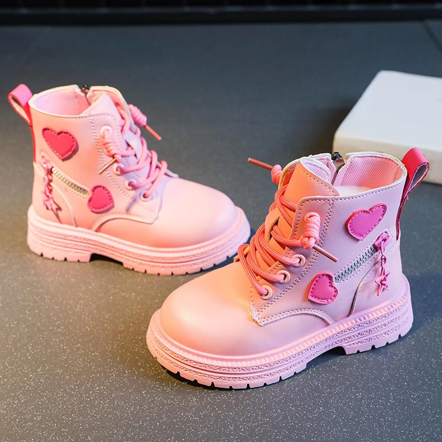Girls Ankle Boots Cute Combat Boots Lace up Non-Slip Short Boots Side Zipper Ankle Booties Toddler Little Kid Big Kid