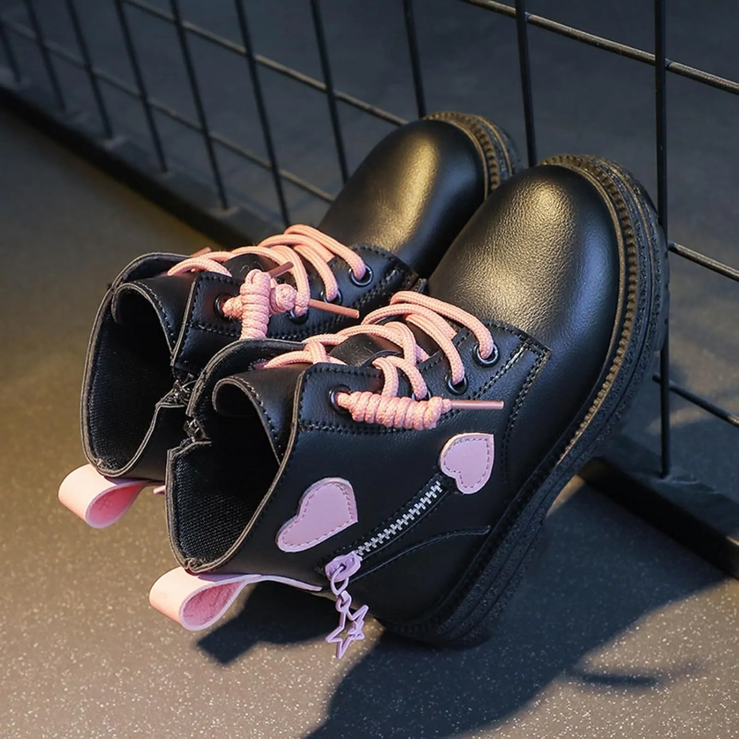 Girls Ankle Boots Cute Combat Boots Lace up Non-Slip Short Boots Side Zipper Ankle Booties Toddler Little Kid Big Kid