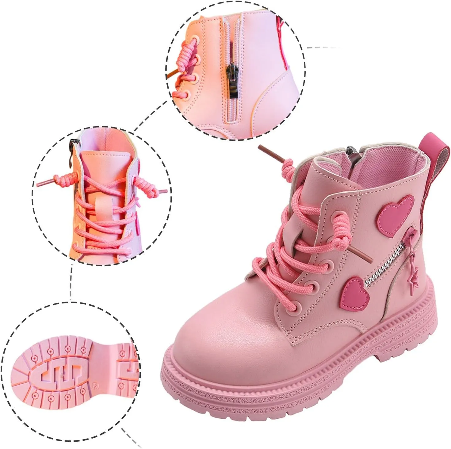 Girls Ankle Boots Cute Combat Boots Lace up Non-Slip Short Boots Side Zipper Ankle Booties Toddler Little Kid Big Kid