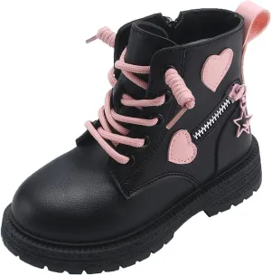 Girls Ankle Boots Cute Combat Boots Lace up Non-Slip Short Boots Side Zipper Ankle Booties Toddler Little Kid Big Kid