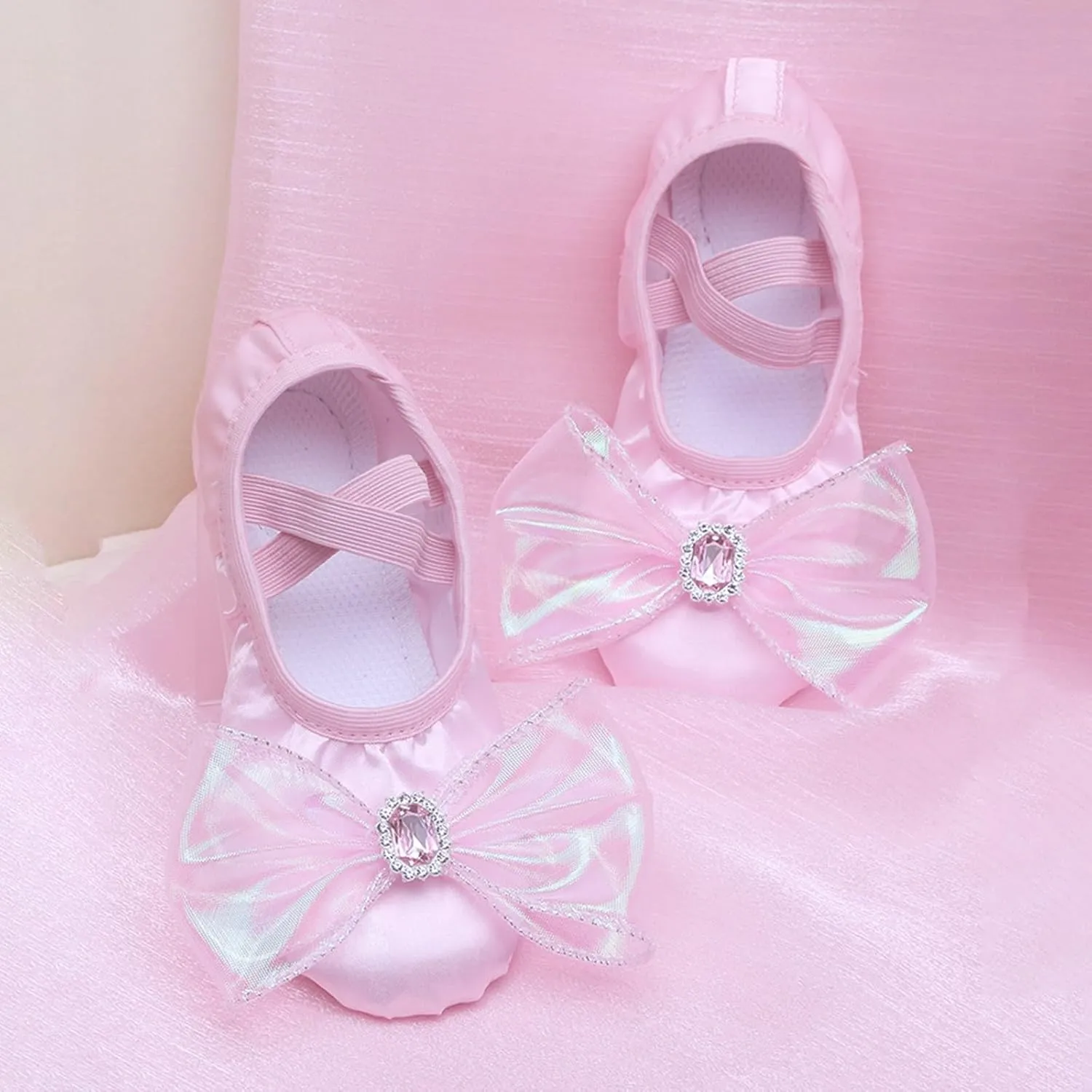 Girls Ballet Shoes Cute Rhinestone Bowknot Dance Slippers Toddler Kids Indoor Yoga Canvas Dancing Performance Shoes