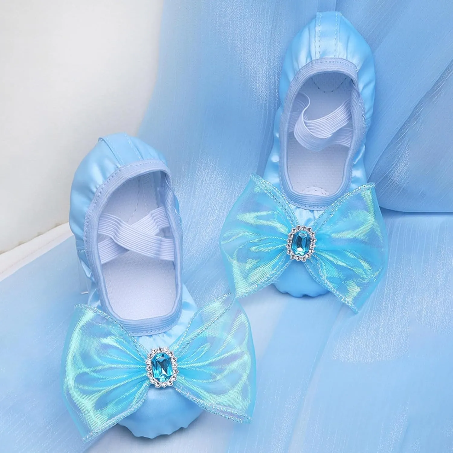 Girls Ballet Shoes Cute Rhinestone Bowknot Dance Slippers Toddler Kids Indoor Yoga Canvas Dancing Performance Shoes